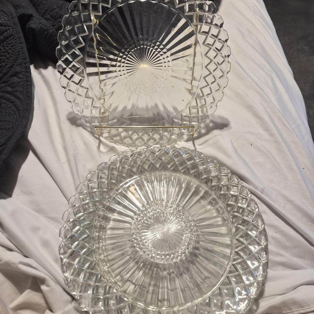Set Of 5 Waterford Waffle Clear 9" Dinner Plates